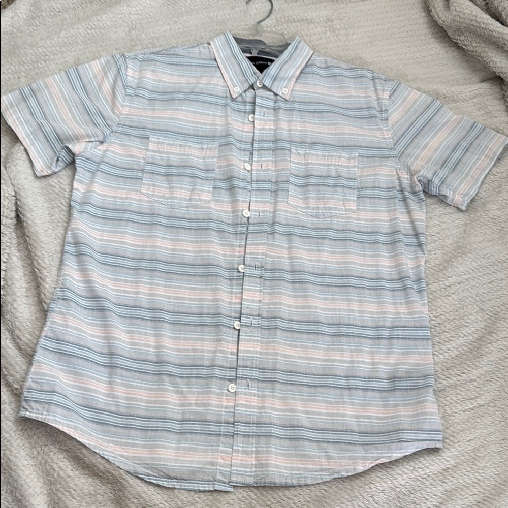 Ocean Current Blue and Orangish Casual Button Down Shirt